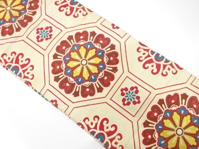 JAPANESE KIMONO / ANTIQUE NAGOYA OBI / SILK / WOVEN SHOKKO & FLORAL CREST